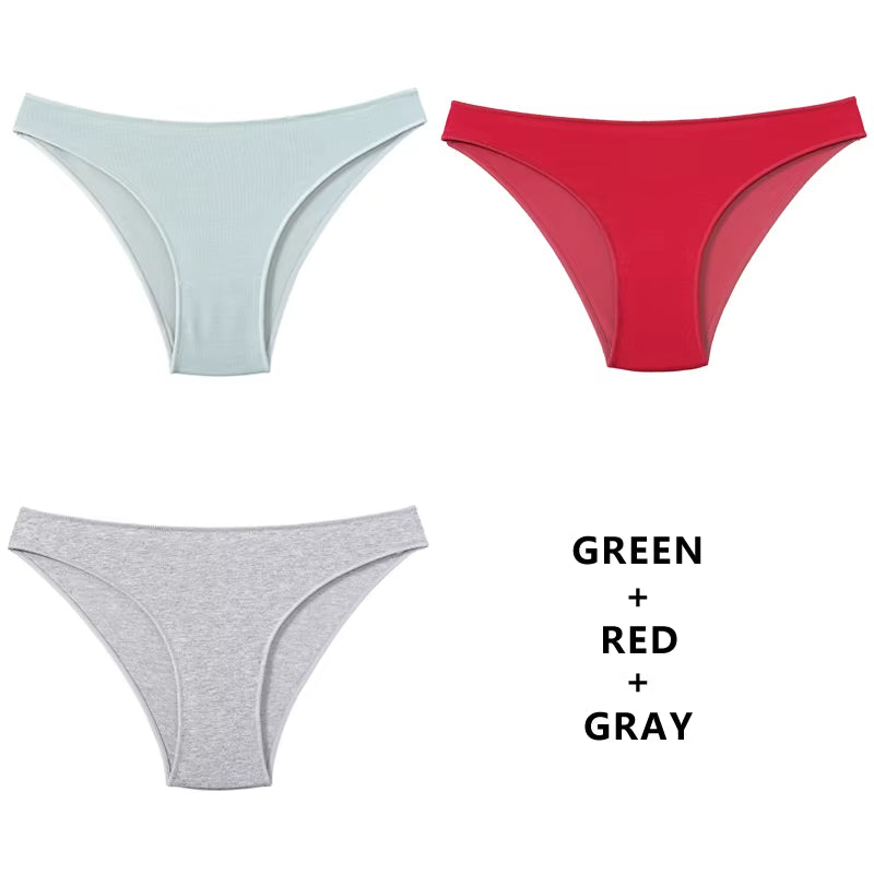 3Pcs/Set Women'S Panties Cotton Underwear Solid Color Briefs Girls Low-Waist Soft Panty Women Underpants Female Lingerie