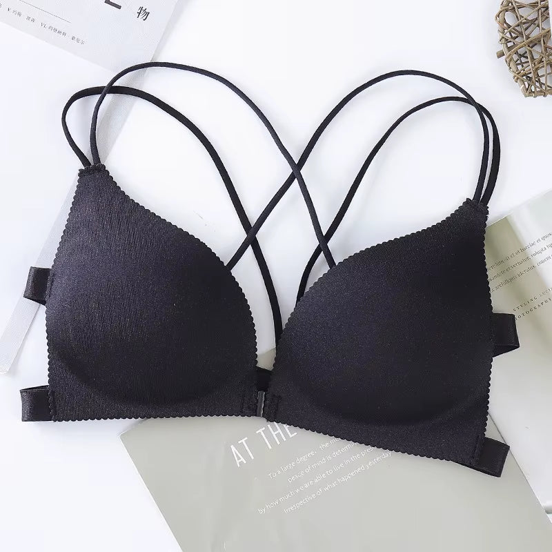 Women Front Buckle Wrapped Push up Bra Sexy Lingerie Beauty Back Bralettes Breathable Wireless Cross Shoulder Straps Brassiere
