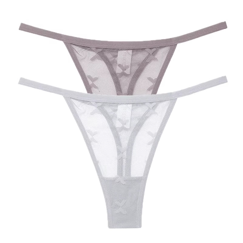 2Pcs/Set Mesh Transparent Thong Women Panties Underwear Women Seamless G-String Female Underpants Intimates Lingerie S-XL