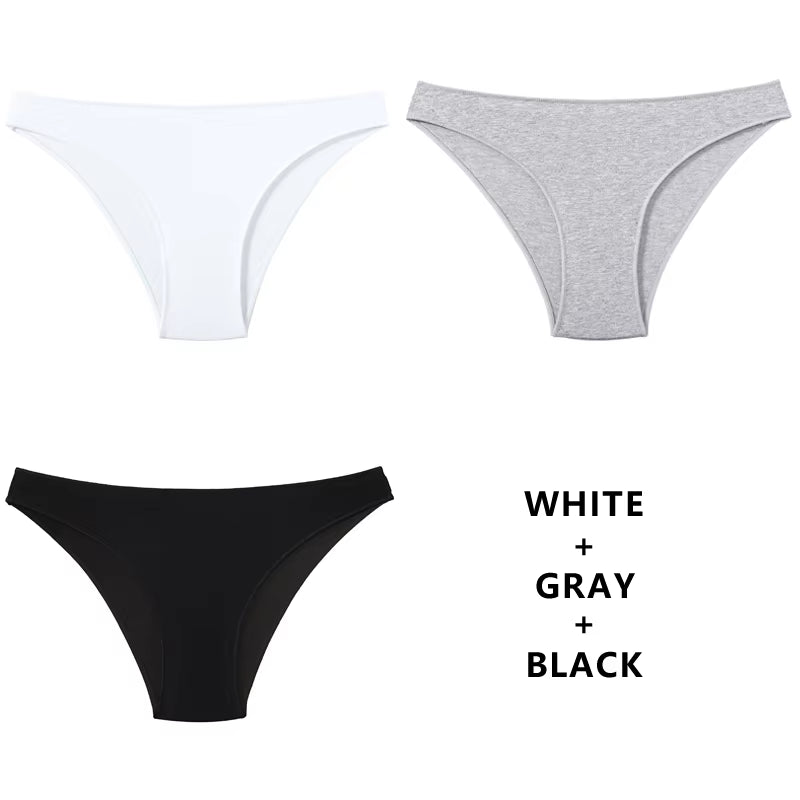 3Pcs/Set Women'S Panties Cotton Underwear Solid Color Briefs Girls Low-Waist Soft Panty Women Underpants Female Lingerie