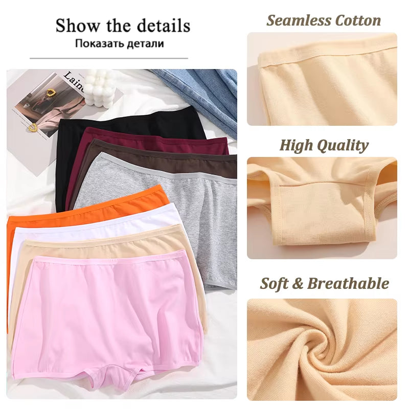 New Women'S Panties Cotton Seamless Sports Boxers Underwear Female Solid Color Briefs Cozy Lingerie Intimate Underpants XS-XL