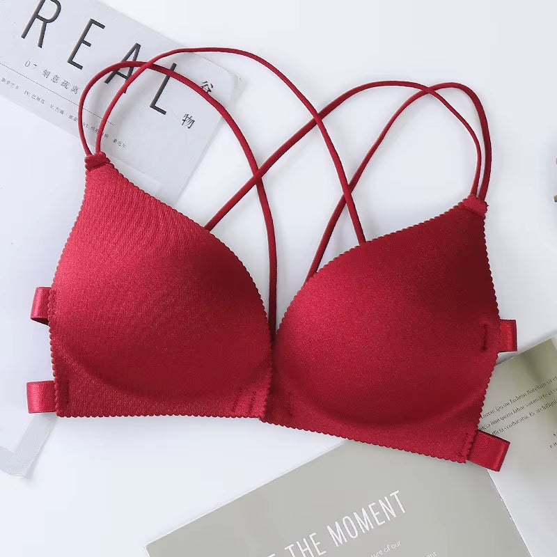 Women Front Buckle Wrapped Push up Bra Sexy Lingerie Beauty Back Bralettes Breathable Wireless Cross Shoulder Straps Brassiere