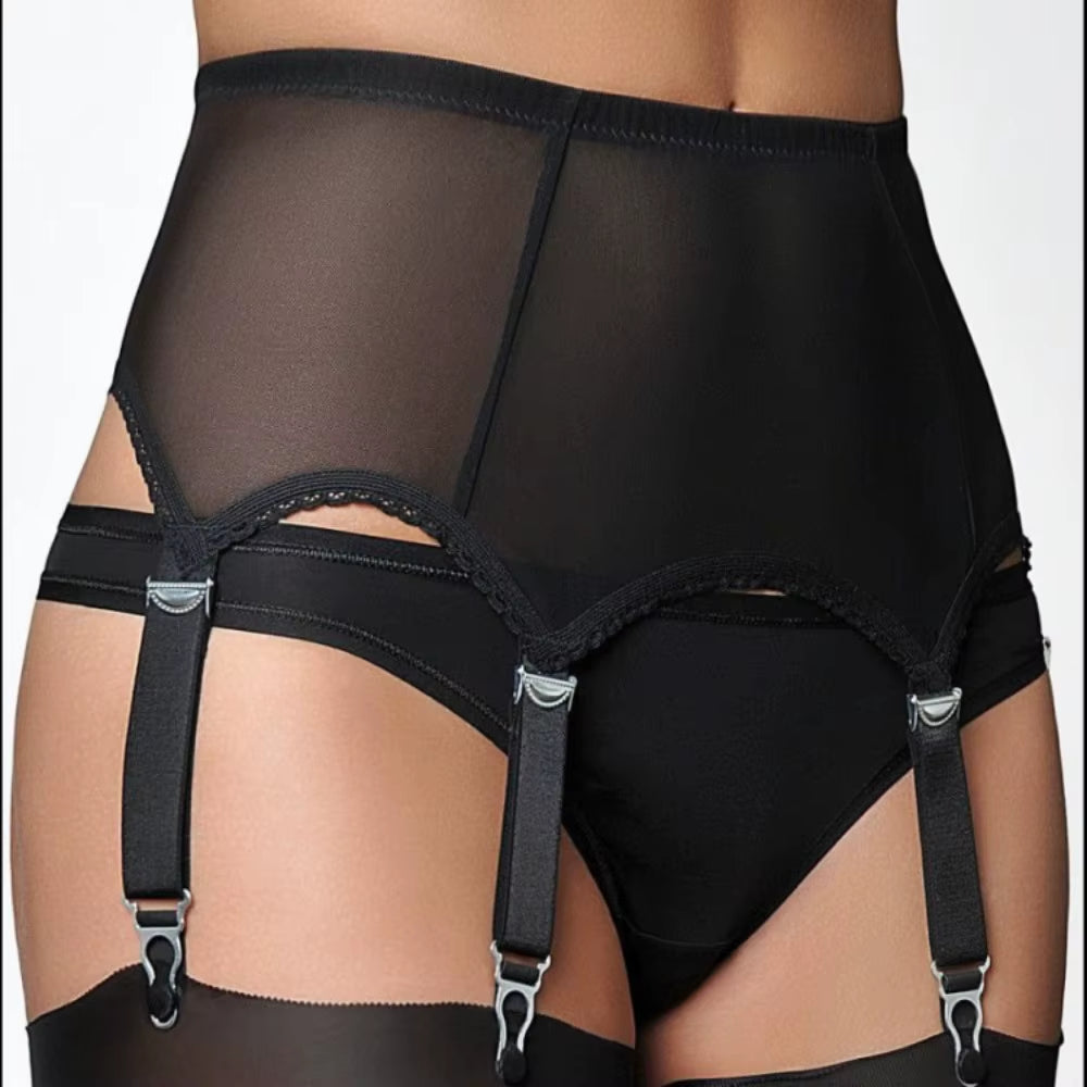 Mesh Garter Belt plus Size Black Suspender Belt with Six Straps Metal Clip for Women'S Stockings Lingerie 3XL