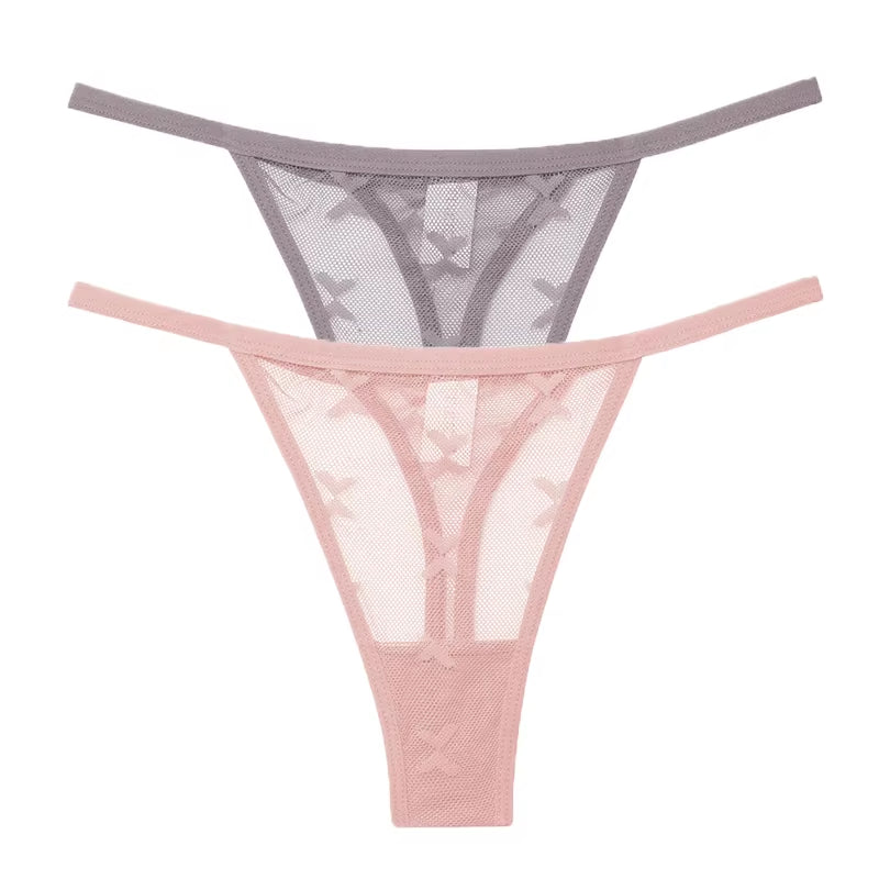 2Pcs/Set Mesh Transparent Thong Women Panties Underwear Women Seamless G-String Female Underpants Intimates Lingerie S-XL