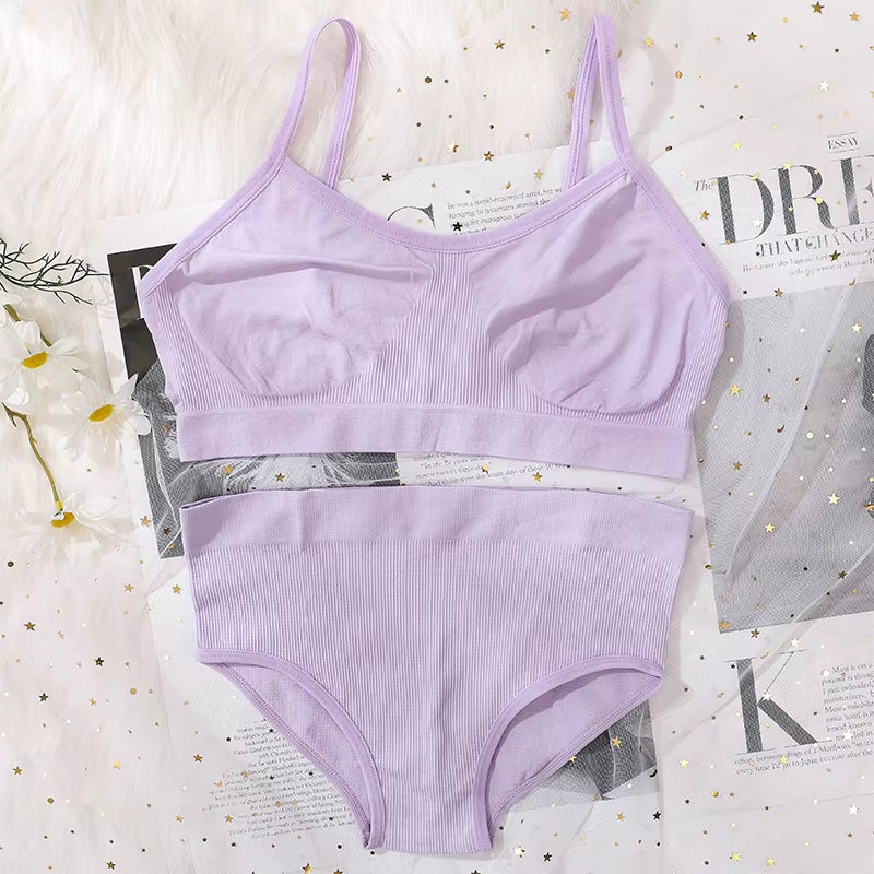 Women Seamless Bra and High Waist Panties Set Underwear Female Sexy Lingerie No Pads Brassieres Soft Briefs Intimate