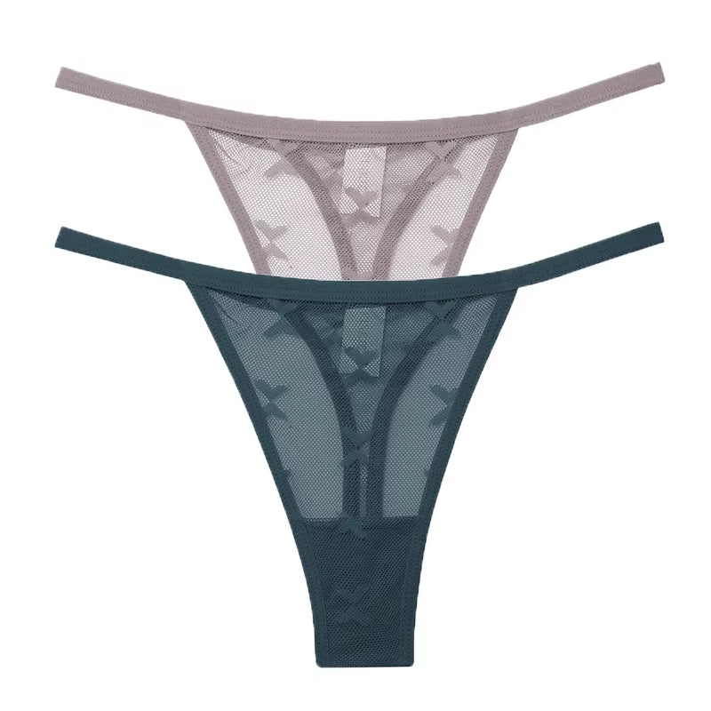 2Pcs/Set Mesh Transparent Thong Women Panties Underwear Women Seamless G-String Female Underpants Intimates Lingerie S-XL