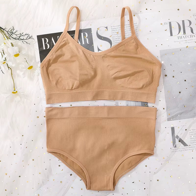 Women Seamless Bra and High Waist Panties Set Underwear Female Sexy Lingerie No Pads Brassieres Soft Briefs Intimate