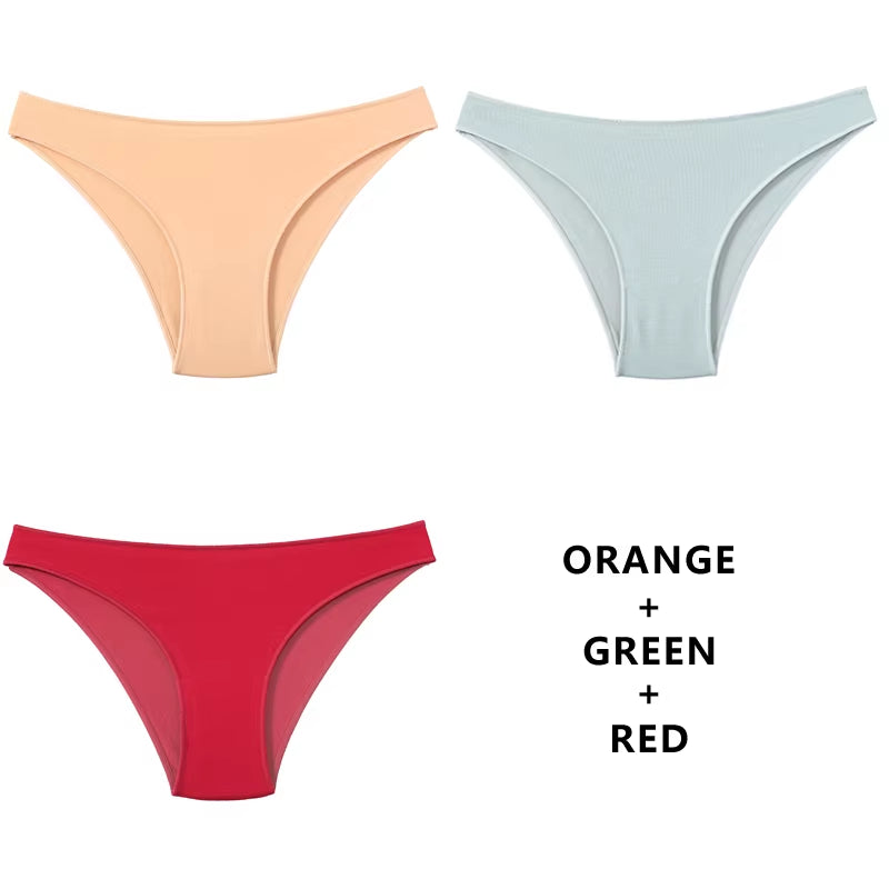 3Pcs/Set Women'S Panties Cotton Underwear Solid Color Briefs Girls Low-Waist Soft Panty Women Underpants Female Lingerie