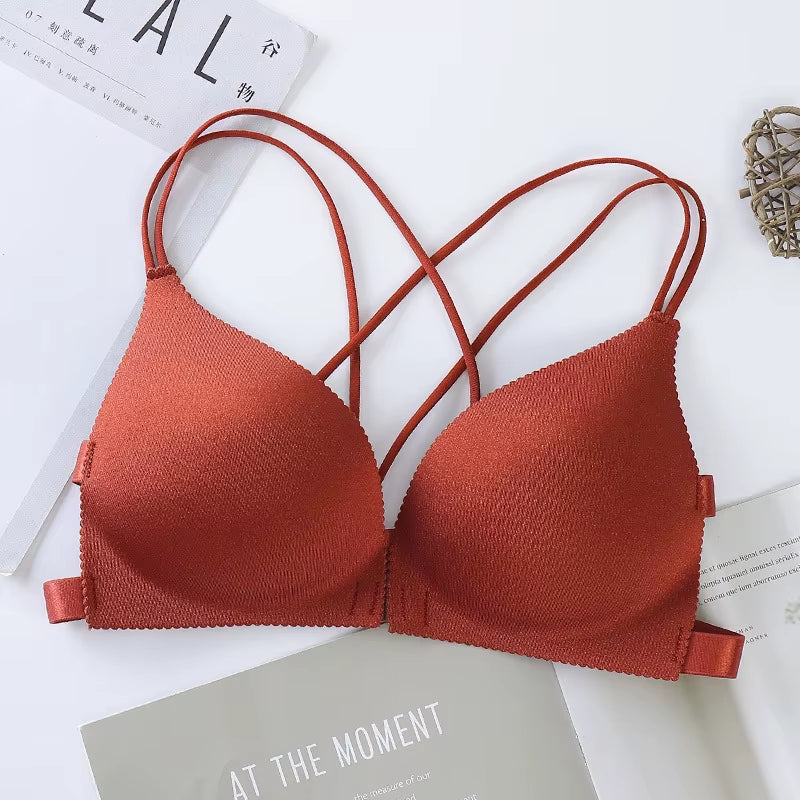 Women Front Buckle Wrapped Push up Bra Sexy Lingerie Beauty Back Bralettes Breathable Wireless Cross Shoulder Straps Brassiere