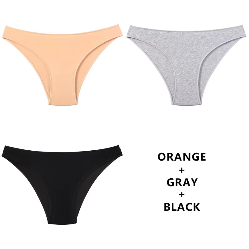 3Pcs/Set Women'S Panties Cotton Underwear Solid Color Briefs Girls Low-Waist Soft Panty Women Underpants Female Lingerie