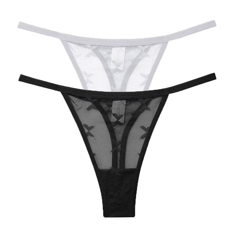 2Pcs/Set Mesh Transparent Thong Women Panties Underwear Women Seamless G-String Female Underpants Intimates Lingerie S-XL