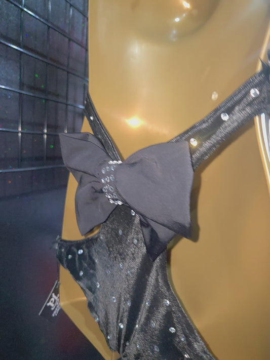Black Suede gem stones and bows Halter OnePiece
