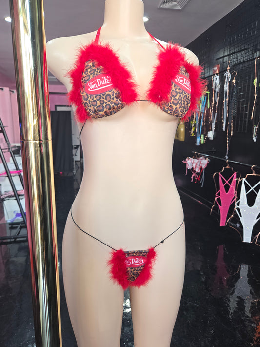 Fuzzy Red VonDutch Leopard Bikini