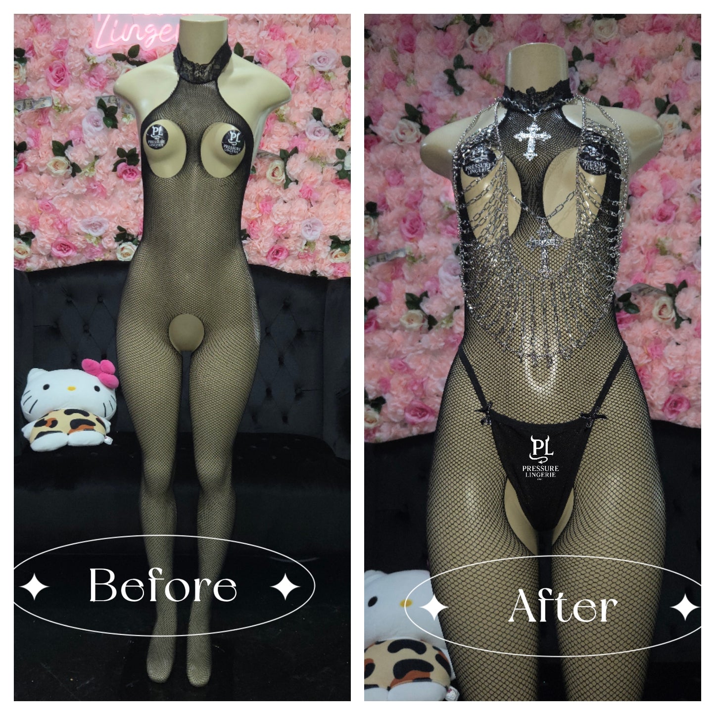 Goth Glam Fishnet 3-Piece Lingerie Set – Luxe Edition (One Size)