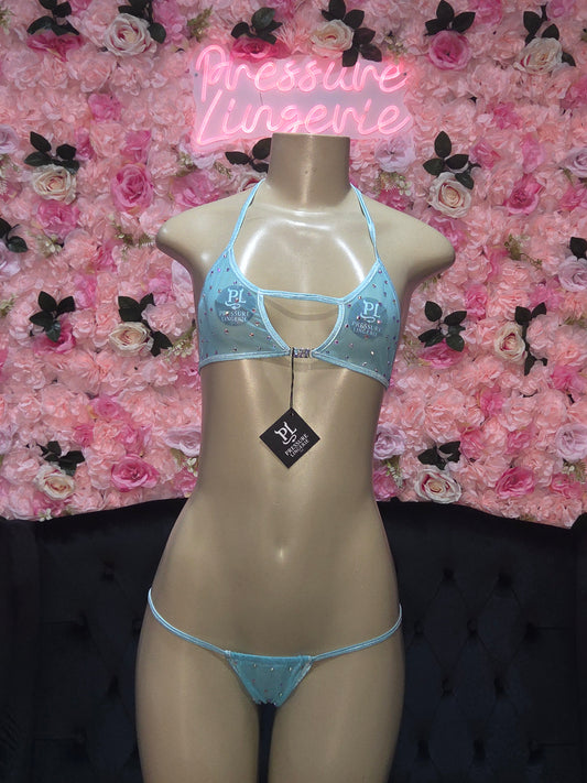 Mesh Baby Blue Rhinestone 2 piece