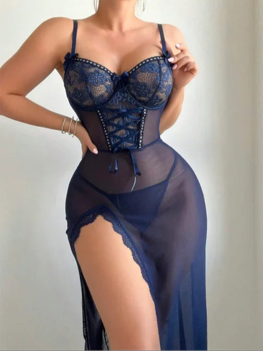 Midnight Siren Sheer Corset Gown