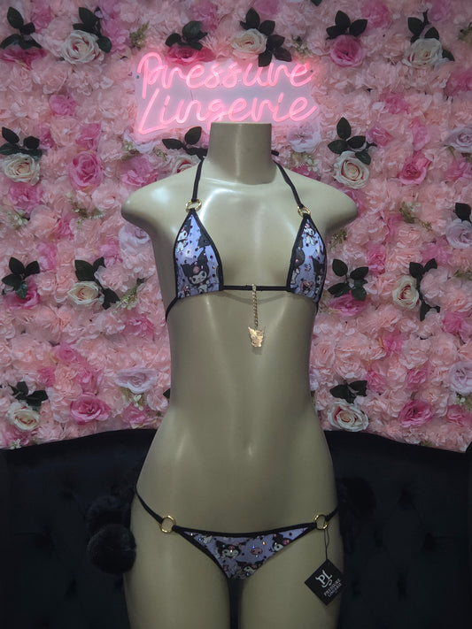 -Bad Kitty Kuromi Tie-on Thong Bikini Set-Furry fantasy edition