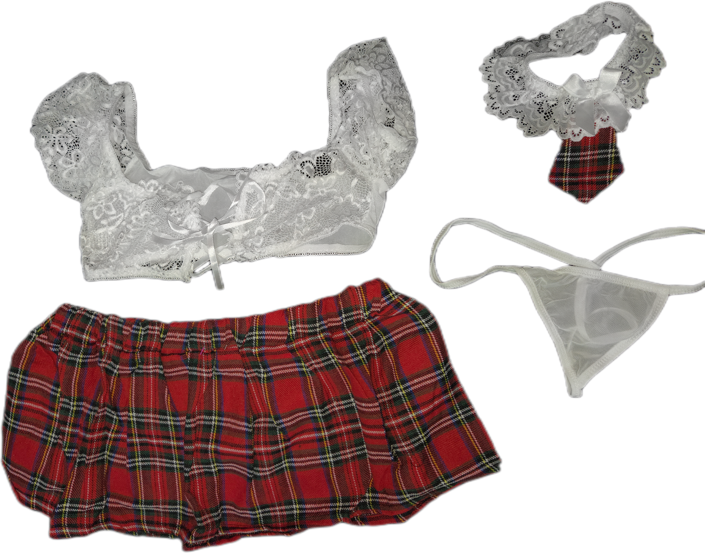 Detention Tease 4-Piece School Girl Set – Adjustable Lace Crop Top
