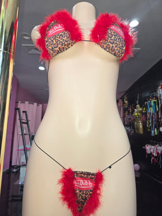Fuzzy Red VonDutch Leopard Bikini