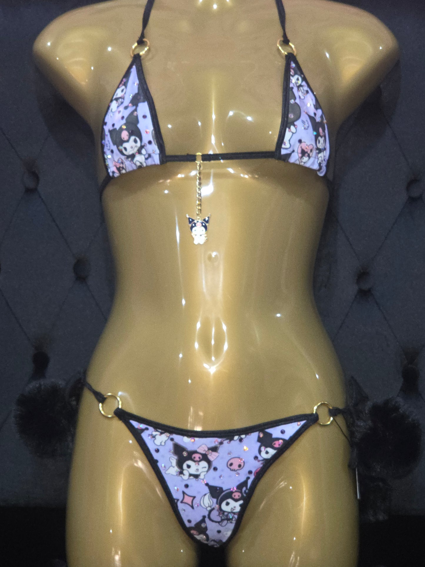 -Bad Kitty Kuromi Tie-on Thong Bikini Set-Furry fantasy edition