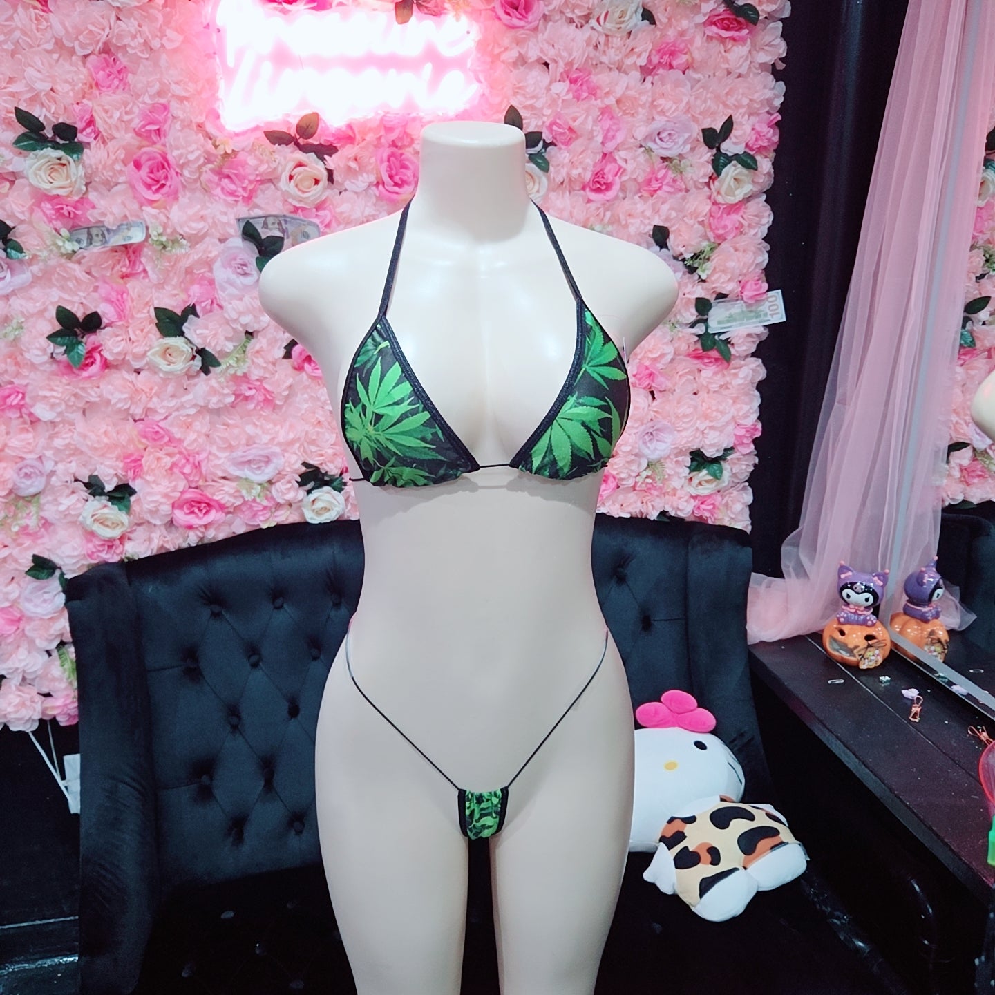 Weed Leaf Print Exotic Bikini Set
