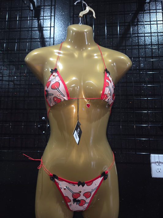 Red Lollipop Bikini with Gemstones