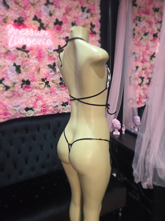 Black and White Play Boy Bunny 2 Piece Bikini Rhinestones